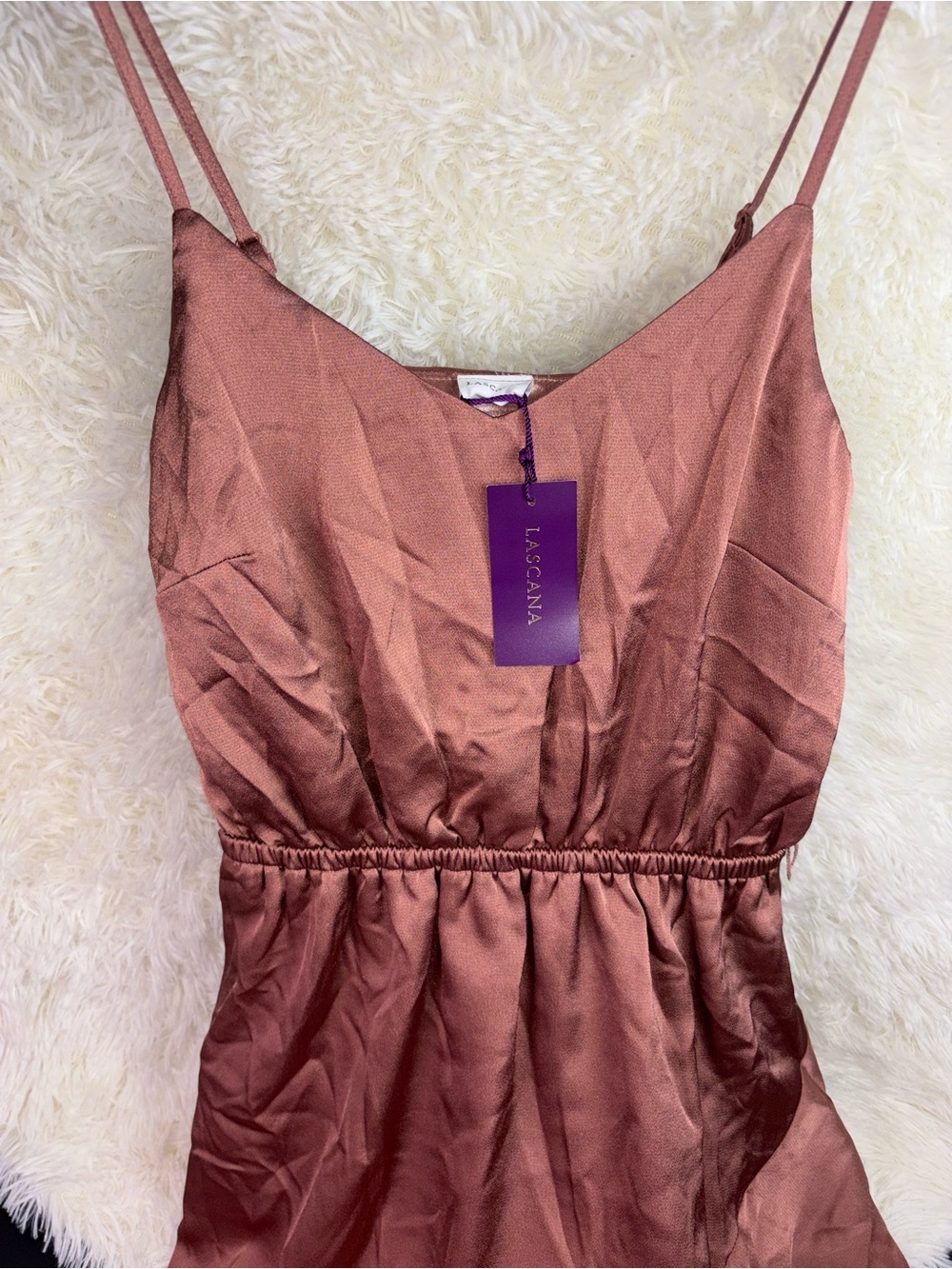 NWT LASCANA by VENUS Rust Satin Slip Dress with Spaghetti Straps size 2 - Picture 5 of 15